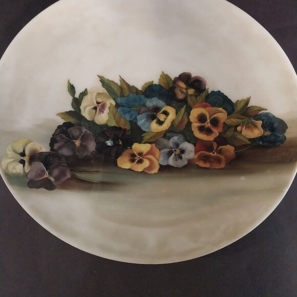 Large Vintage Pansies Hand Painted Platter Plate Glass Or Porcelain Stunning - Picture 2 of 8